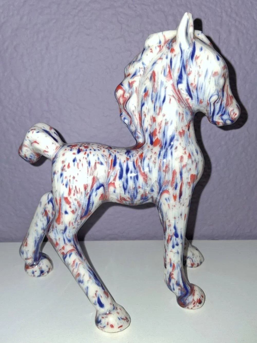 Vintage Red White and Blue Patriotic Painted Pony Foal Horse Ceramic Figurine 6